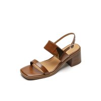 JSEIAJB Toe Sandals For Women With Thick Heels, Back Strap, Square Buckle Leather, High Heels, Large Size Sandals