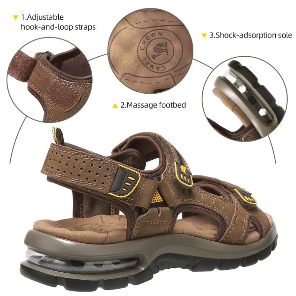 610qjEtTvrL.jpg Men's Leather Sandals for Hiking Walking Beach Treads Water Athletic Outdoor with Premium Air Cushion | Waterproof