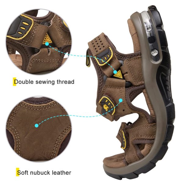 6198EeR81eL.jpg Men's Leather Sandals for Hiking Walking Beach Treads Water Athletic Outdoor with Premium Air Cushion | Waterproof
