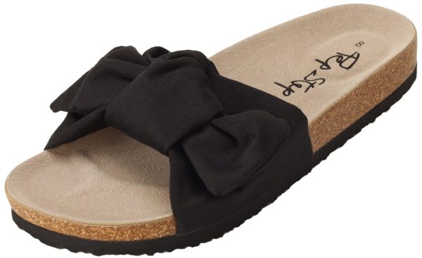 61DeFY6D9bL.jpg Slide Sandals for Women or Ladies Dressy Summer Casual, Cute Bow Tie Knot On Top Strap, Comfy Slip On Cork Foot Bed