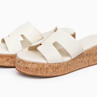 Women's Platform Wedge Sandals Open Toe Slip On Slides Cork Heeled Cutout Comfortable Summer Shoes