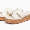 Women's Platform Wedge Sandals Open Toe Slip On Slides Cork Heeled Cutout Comfortable Summer Shoes