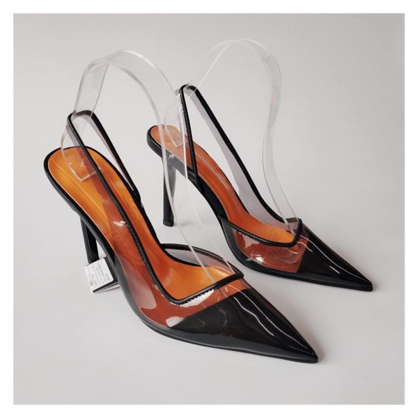 61DzUbUVK4L.jpg High Heel High Heels Women's High Heeled Sandals with Transparent Pointed Toes, No Laces, Suitable for Summer(Schwarz,7.5 UK)