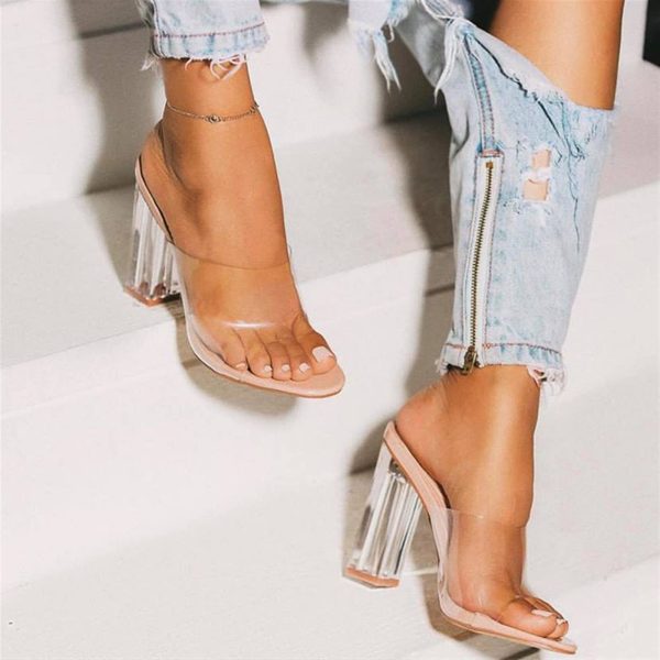 High Heel High Heels Pumps Women Heels Clear Transparent Shoes Sandals Ladies Slippers Block Heel Women Shoes(4.5 UK) High Heel