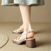 Versatile Full Leather Round Toe Thick Sole Thick High Heeled Leather Roman Sandals For Women