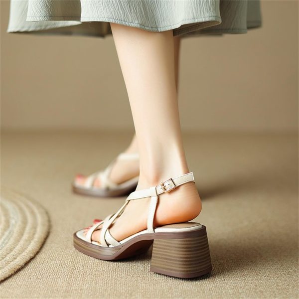 61PfVMH9K4L.jpg Versatile Full Leather Round Toe Thick Sole Thick High Heeled Leather Roman Sandals For Women
