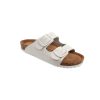 Soft Durable Leather Flat Sandals Women for Indoor and Outdoor - Ribbed Rubber Walking Slippers Sandles with Two Adjustable