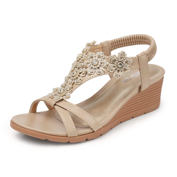 61iMqDDZYAL.jpg Women's Low Wedge Heels Summer Dressy Platform Sandals Elastic Ankle Strap Open Toe Flower Shoes