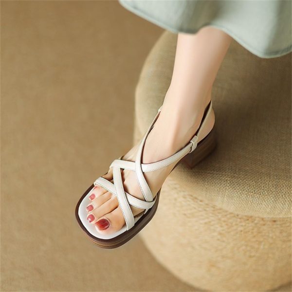 61udYKXEURL.jpg Versatile Full Leather Round Toe Thick Sole Thick High Heeled Leather Roman Sandals For Women