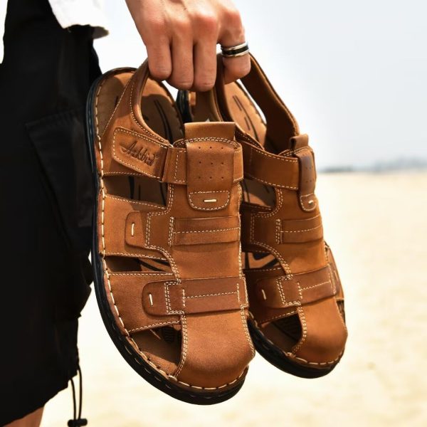 61wNO9hqcCL.jpg Men's Sandals, Closed Toe Leather Fisherman Outdoor Hiking Sport Shoes Summer