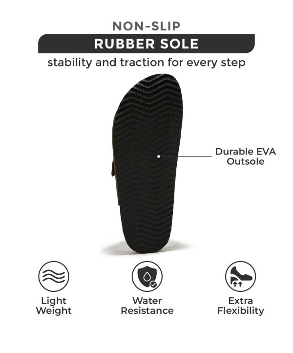 61yBZsI95bL.jpg Genuine Leather Mens Sandals with Memory Foam Natural Cork Footbed Slides for Men Footwear - Non-Slip Double-Strap Buckle Summer