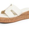 Women's Platform Wedge Sandals Open Toe Slip On Slides Cork Heeled Cutout Comfortable Summer Shoes