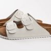 Soft Durable Leather Flat Sandals Women for Indoor and Outdoor - Ribbed Rubber Walking Slippers Sandles with Two Adjustable