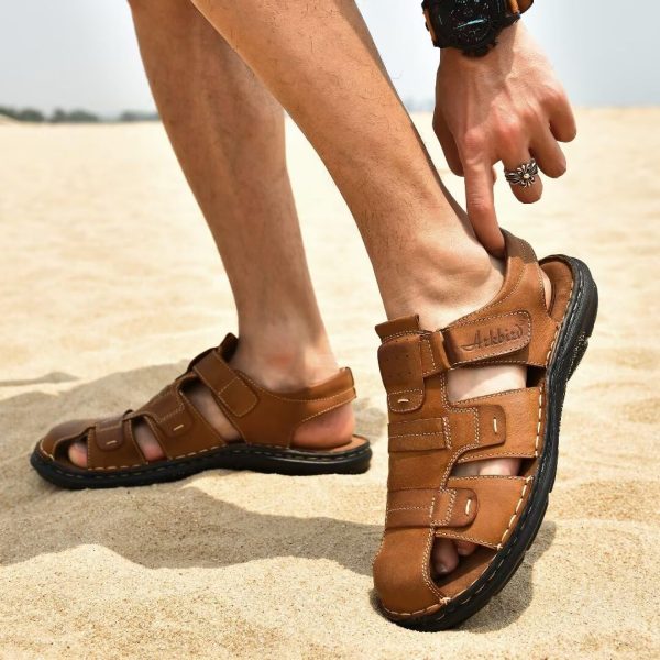 711AyK3bF7L.jpg Men's Sandals, Closed Toe Leather Fisherman Outdoor Hiking Sport Shoes Summer