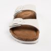 Soft Durable Leather Flat Sandals Women for Indoor and Outdoor - Ribbed Rubber Walking Slippers Sandles with Two Adjustable