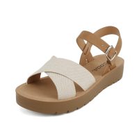 CHESTER ~ Women Flat Sandals Flatform Ankle Buckle Criss Cross Band Straps Sandals Shoes