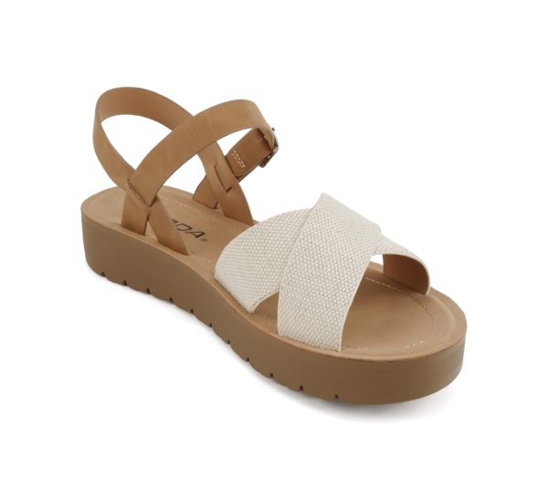 715wlnTKQAL.jpg CHESTER ~ Women Flat Sandals Flatform Ankle Buckle Criss Cross Band Straps Sandals Shoes