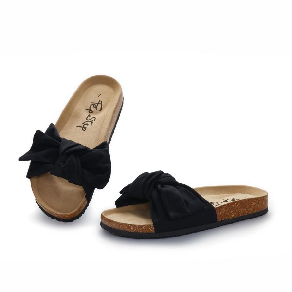 717jaWB1BHL.jpg Slide Sandals for Women or Ladies Dressy Summer Casual, Cute Bow Tie Knot On Top Strap, Comfy Slip On Cork Foot Bed