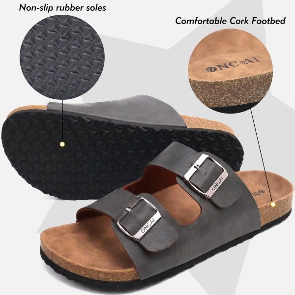 718I84qTiL.jpg Mens Sandals,Beach Slides Cork Footbed Slippers with Adjustable Buckle Straps Size 7-13