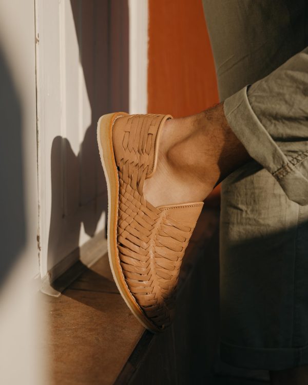 71GwBTqPrL.jpg Handmade Leather Huarache Sandals for Men - Genuine Tan Leather, Slip-On, Breathable Design, Ultra Comfortable Insole, Casual