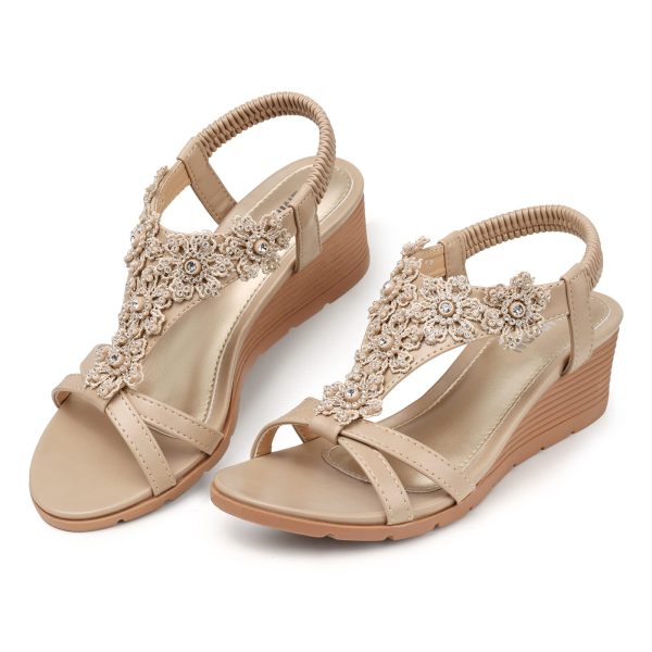 71Ozgi6gy1L.jpg Women's Low Wedge Heels Summer Dressy Platform Sandals Elastic Ankle Strap Open Toe Flower Shoes