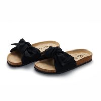 Slide Sandals for Women or Ladies Dressy Summer Casual, Cute Bow Tie Knot On Top Strap, Comfy Slip On Cork Foot Bed