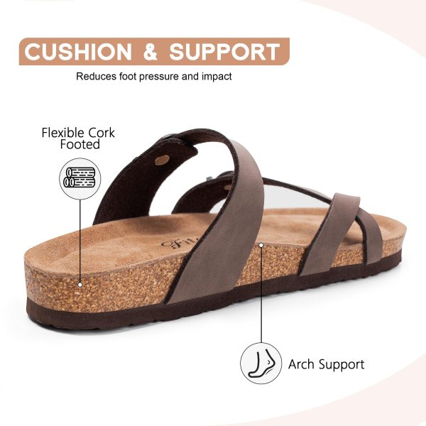 Women's Slide Sandals with Soft Cork Footbed, Comfort Arch Support Flat Sandals for Summer Size 6-11