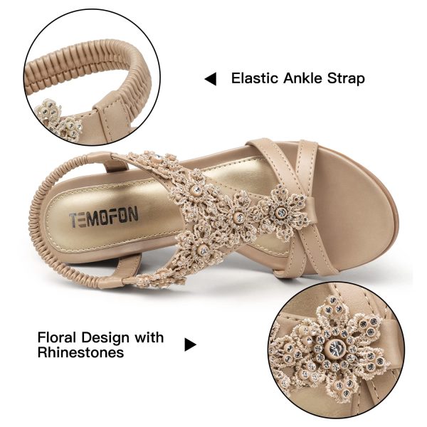 71W2yeFK37L.jpg Women's Low Wedge Heels Summer Dressy Platform Sandals Elastic Ankle Strap Open Toe Flower Shoes
