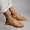 Handmade Leather Huarache Sandals for Men - Genuine Tan Leather, Slip-On, Breathable Design, Ultra Comfortable Insole, Casual