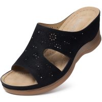 Women Wedge Sandals Dressy: Soft Leather Sandal, Rubber Sole, Comfortable Walking, Casual Slip on Summer Sandals