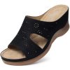Women Wedge Sandals Dressy: Soft Leather Sandal, Rubber Sole, Comfortable Walking, Casual Slip on Summer Sandals