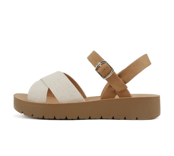 71eLUdhlRL.jpg CHESTER ~ Women Flat Sandals Flatform Ankle Buckle Criss Cross Band Straps Sandals Shoes