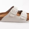 Soft Durable Leather Flat Sandals Women for Indoor and Outdoor - Ribbed Rubber Walking Slippers Sandles with Two Adjustable