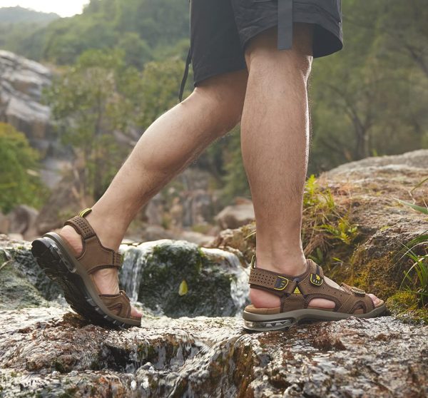 71h0jaJ-Z2L.jpg Men's Leather Sandals for Hiking Walking Beach Treads Water Athletic Outdoor with Premium Air Cushion | Waterproof