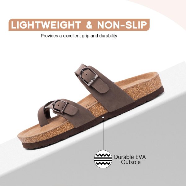 Women's Slide Sandals with Soft Cork Footbed, Comfort Arch Support Flat Sandals for Summer Size 6-11
