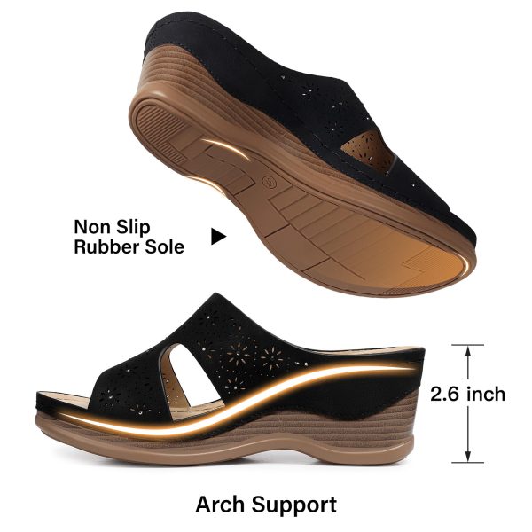 Women Wedge Sandals Dressy: Soft Leather Sandal, Rubber Sole, Comfortable Walking, Casual Slip on Summer Sandals