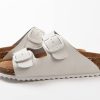 Soft Durable Leather Flat Sandals Women for Indoor and Outdoor - Ribbed Rubber Walking Slippers Sandles with Two Adjustable