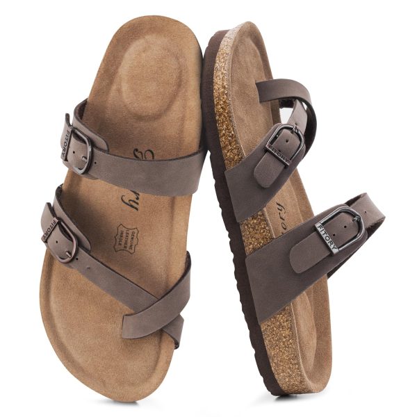 Women's Slide Sandals with Soft Cork Footbed, Comfort Arch Support Flat Sandals for Summer Size 6-11