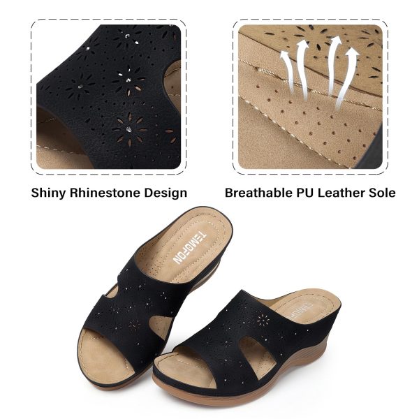Women Wedge Sandals Dressy: Soft Leather Sandal, Rubber Sole, Comfortable Walking, Casual Slip on Summer Sandals