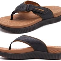 Mens Orthotic Flip Flops Men's Recovery Walking Sandals Adjustable Thick Athletic Cushion Sport Slides for Man, Water Resistant