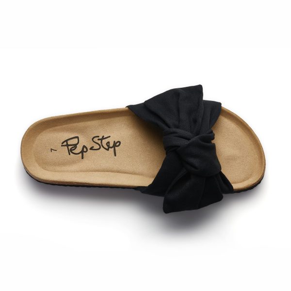 81gatV5M2dL.jpg Slide Sandals for Women or Ladies Dressy Summer Casual, Cute Bow Tie Knot On Top Strap, Comfy Slip On Cork Foot Bed