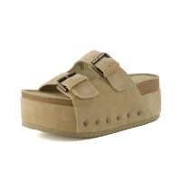 Guru Platform Sandals Women Footwear – Comfortable Genuine Leather Footbed Studded Chunky Slide Summer Sandals for Women 2025